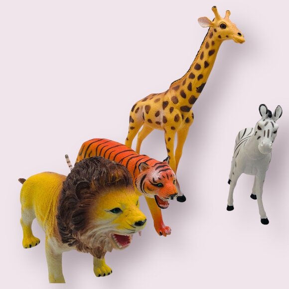 Lot of 5 Rubber Zoo Animals Lion Tiger Giraffe Zebra Elephant Homeschool - Picture 6 of 6